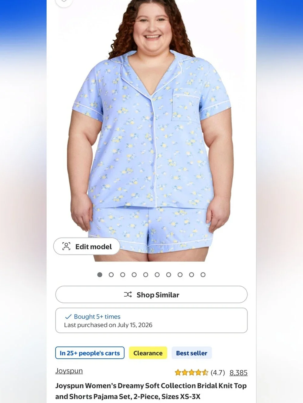 Joyspun Womens Blue Floral Pajama Set with Yellow Rose Print